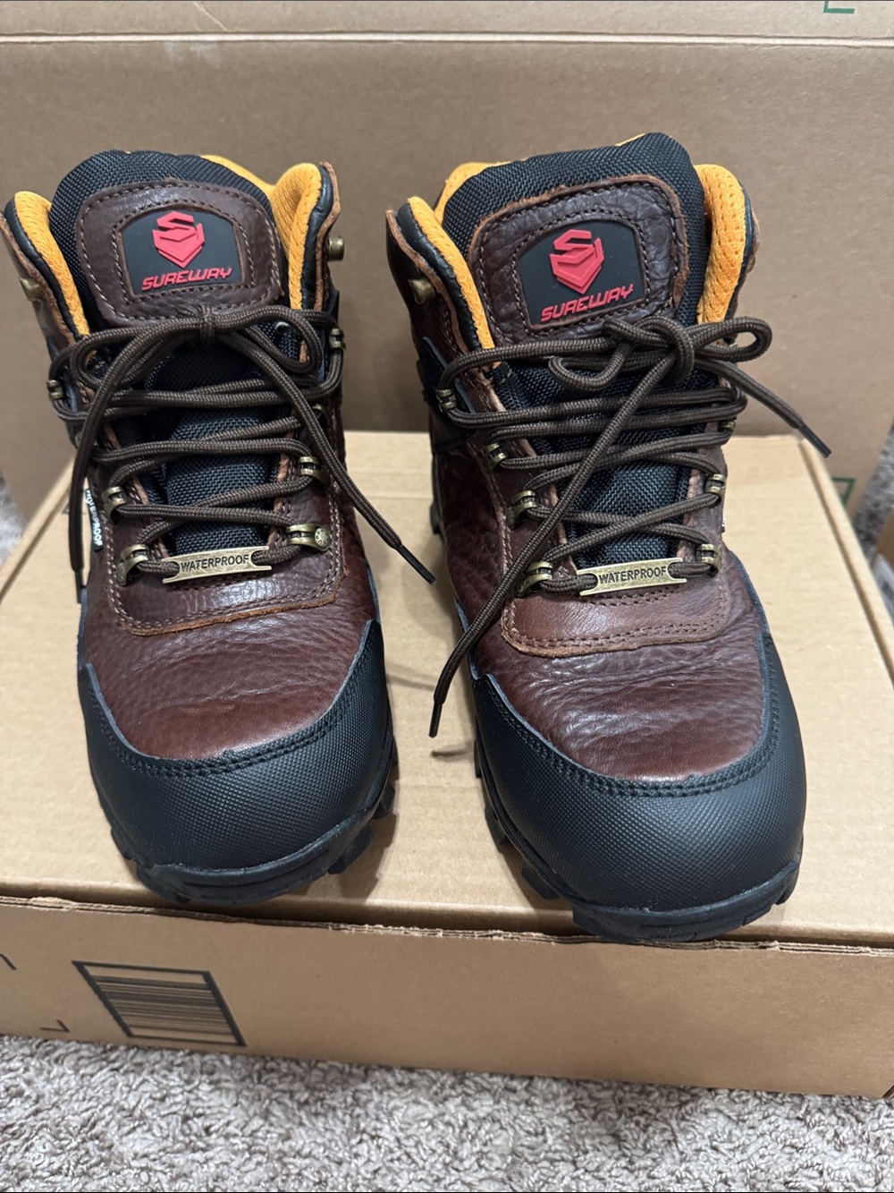 Sureway Men's Brown Waterproof Work Boots with Black Toe